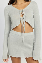 CÁRDIGAN TRANSPARENTE DE MANGA LARGA CON LAZO DELANTERO