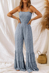 Jumpsuit mit gesmokten, bedruckten Trägern und breiten Trägern