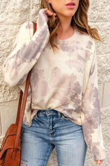 Suéter de cuello redondo desgastado con efecto tie-dye