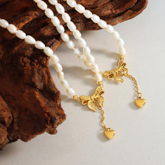 Halskette mit Süßwasserperlen in Herzform aus Titanstahl