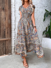 temperament high waist bohemian dress