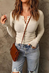 Langärmliges T-Shirt mit Waffelstrick und halbem Druckknopf