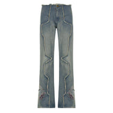 Raw Embroidered Low Rise Distressed Jeans