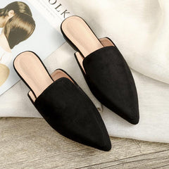 Womens Flats Shoes Mules Slipper Flock Pointed Slides