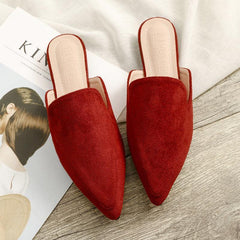 Womens Flats Shoes Mules Slipper Flock Pointed Slides
