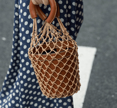 Woven fishnet rope bucket bag