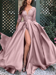 Vestido largo de lentejuelas con escote en V y abertura alta