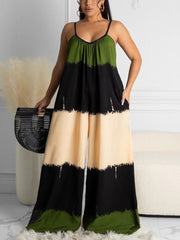 Lockerer Jumpsuit mit Spaghettiträgern in Farbblock-Optik