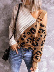 Leopard Print Patchwork Hollow-out Sweater