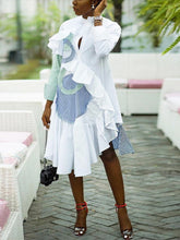 Vestido irregular con volantes y patchwork de rayas