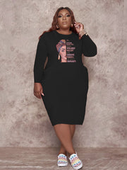 Print O Neck Long Sleeve Sweatshirt Dress