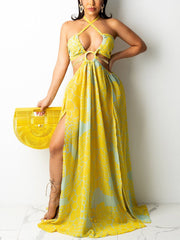 Vestido halter con aberturas y estampado floral