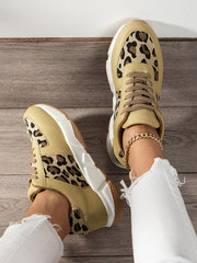 Zapatillas deportivas casuales de PU con estampado de leopardo