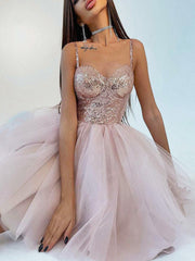 A-Line Sparkle Mesh Evening Dress