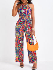Ärmelloser Neckholder-Jumpsuit mit Bandage-Print