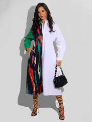 Midikleid mit Hemdkragen und Farbblockdesign