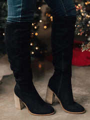 Stiefel mit klobigem Absatz und Wildlederimitat