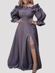 Schulterfreies Partykleid mit Schlitz