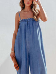 Ärmelloser Jeans-Jumpsuit mit weitem Bein