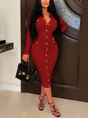 Gerippte Midi-Bleistiftkleider mit Knopf