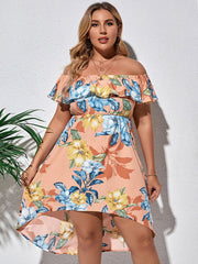 Vestido midi con hombros descubiertos y estampado floral