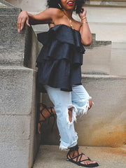 Ärmellose Bluse mit Rüschen