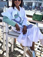 Gestreiftes Patchwork-Kleid mit Rüschen und unregelmäßiger Passform