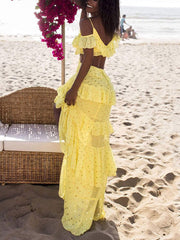 Paillettenkleid mit kalten Schultern und Rüschen