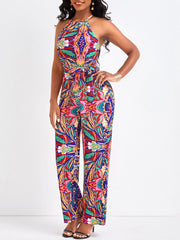 Ärmelloser Neckholder-Jumpsuit mit Bandage-Print
