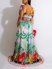 Vestido floral sin mangas con cintura elástica