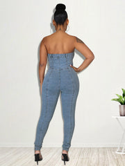 Mono vaquero sin tirantes con cordones