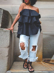 Ärmellose Bluse mit Rüschen