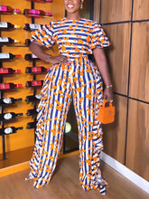 Striped Leaf Print Ruffle Jumpsuit