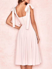 Vestido midi con abertura alta y fruncido elástico