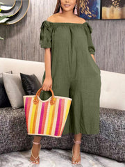 Off Shoulder Pockets Loose Jumpsuit