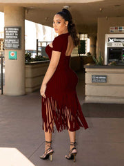 Lässiges Kleid mit Fransen und Pit-Streifen