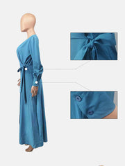 Maxikleid mit V-Ausschnitt, langen Ärmeln und Schlitz