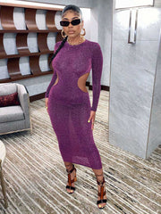 Vestido ajustado para club con aberturas y malla brillante