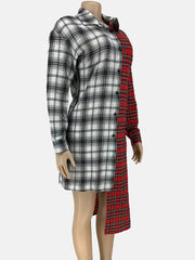 Vestido mini con botones y cuadros irregulares