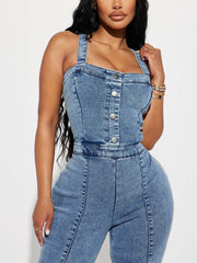 Ärmelloser ausgestellter Jeans-Jumpsuit