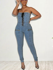 Mono vaquero sin tirantes con cordones