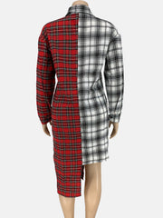 Vestido mini con botones y cuadros irregulares