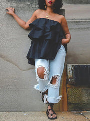 Ärmellose Bluse mit Rüschen