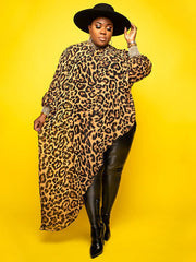 Printed Asymmetric Hem Turtleneck Top