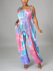 Ärmelloser Bandage-Jumpsuit mit Batikmuster