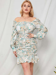 Vestido midi con mangas abullonadas y estampado floral