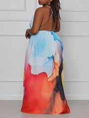 Vestido largo con abertura y efecto tie dye