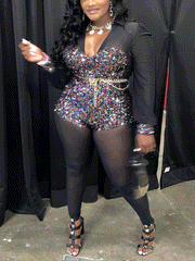 Jumpsuit mit langen Ärmeln und Pailletten-Patchwork