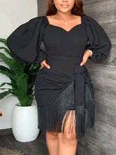 Midikleid mit Laternenärmeln und Quasten