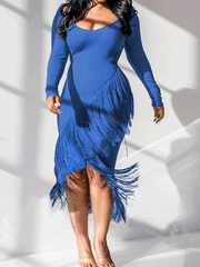 Einfarbiges, unregelmäßiges Midikleid mit Quasten